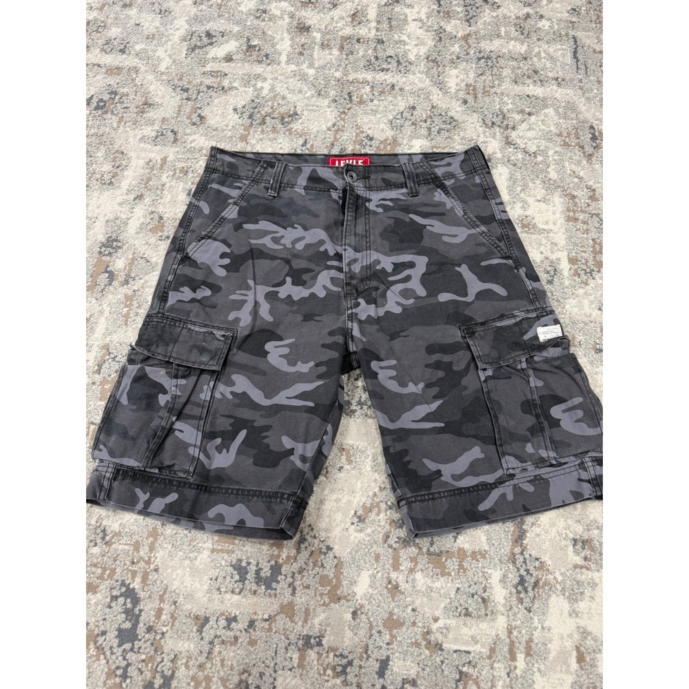 Levis Mens Camo Cargo Shorts Gray Black Camouflage Cotton W36 Relaxed Fit